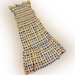 Loft Outlet sz 14 Blue Orange Tie Dye Smocked Maxi Dress Ruffle beach vacation